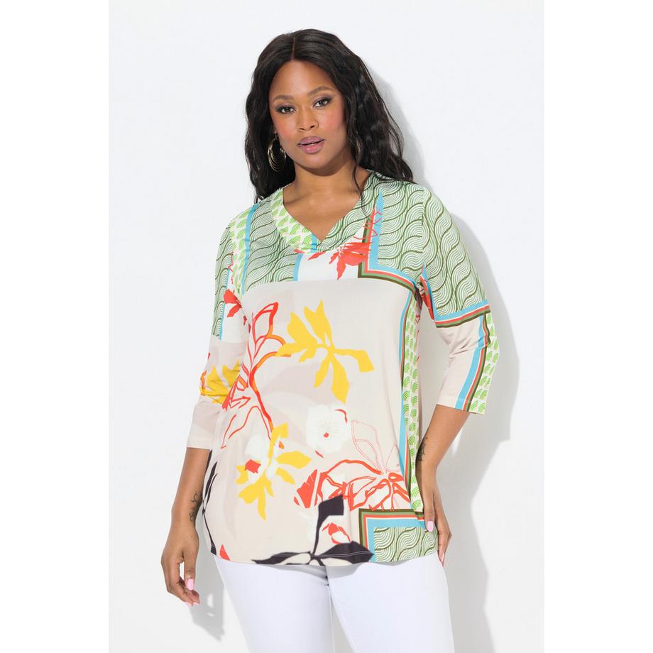 Ulla Popken Slinky Patchdruck A-Linie 3/4 Arm Shirt  