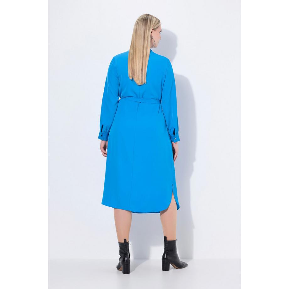 Ulla Popken Abito Midi Scollo a V Cintura da Annodare Maniche Lunghe  