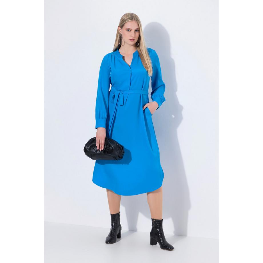 Ulla Popken Abito Midi Scollo a V Cintura da Annodare Maniche Lunghe  