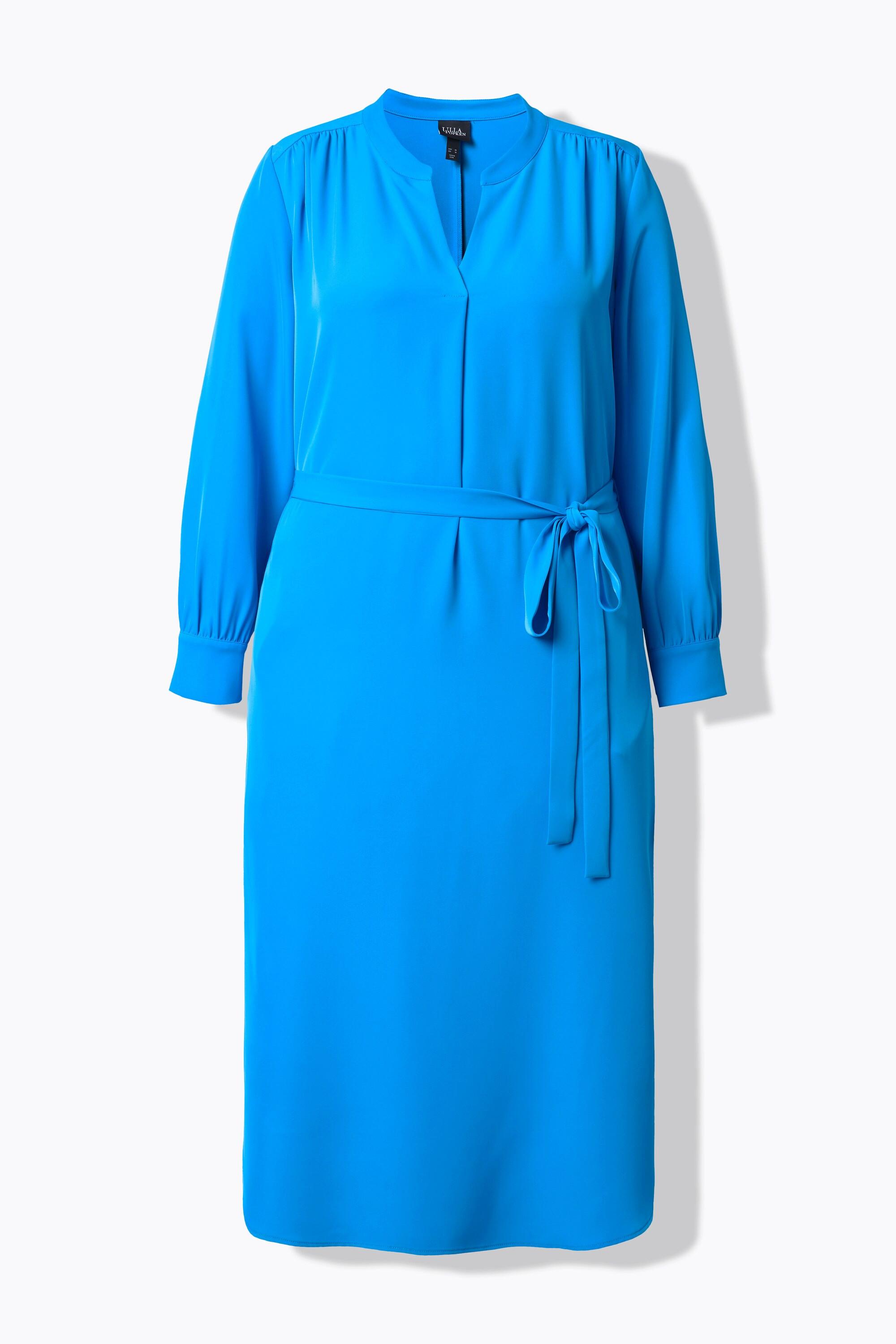 Ulla Popken Robe Midi Col V Ceinture à Nouer Manches Longues  