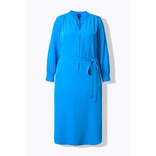 Ulla Popken Robe Midi Col V Ceinture à Nouer Manches Longues  