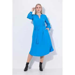 Ulla Popken Robe Midi Col V Ceinture à Nouer Manches Longues  