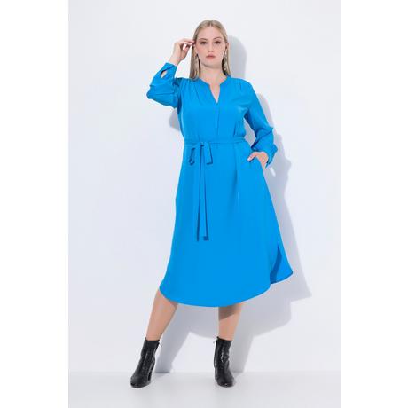 Ulla Popken Robe Midi Col V Ceinture à Nouer Manches Longues  