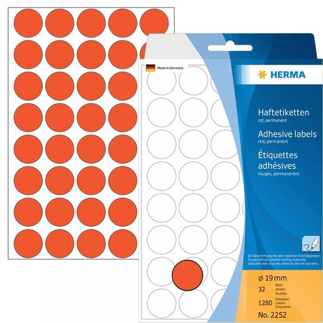 HERMA – Etiketten rund 19mm 2252 rot 1280 Stück, One Size