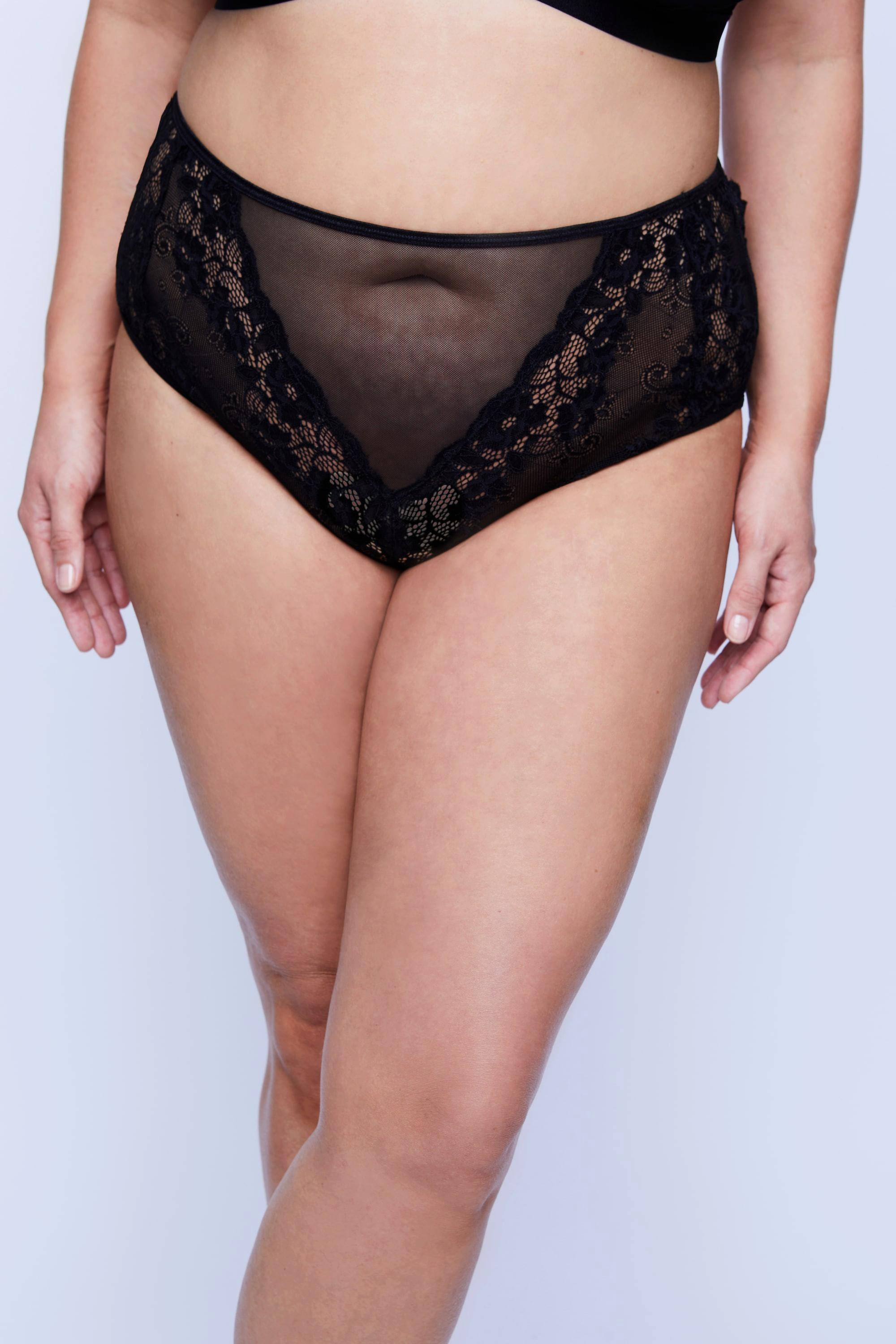 Ulla Popken  Slip ouvert a vita alta con pizzo e lacci 