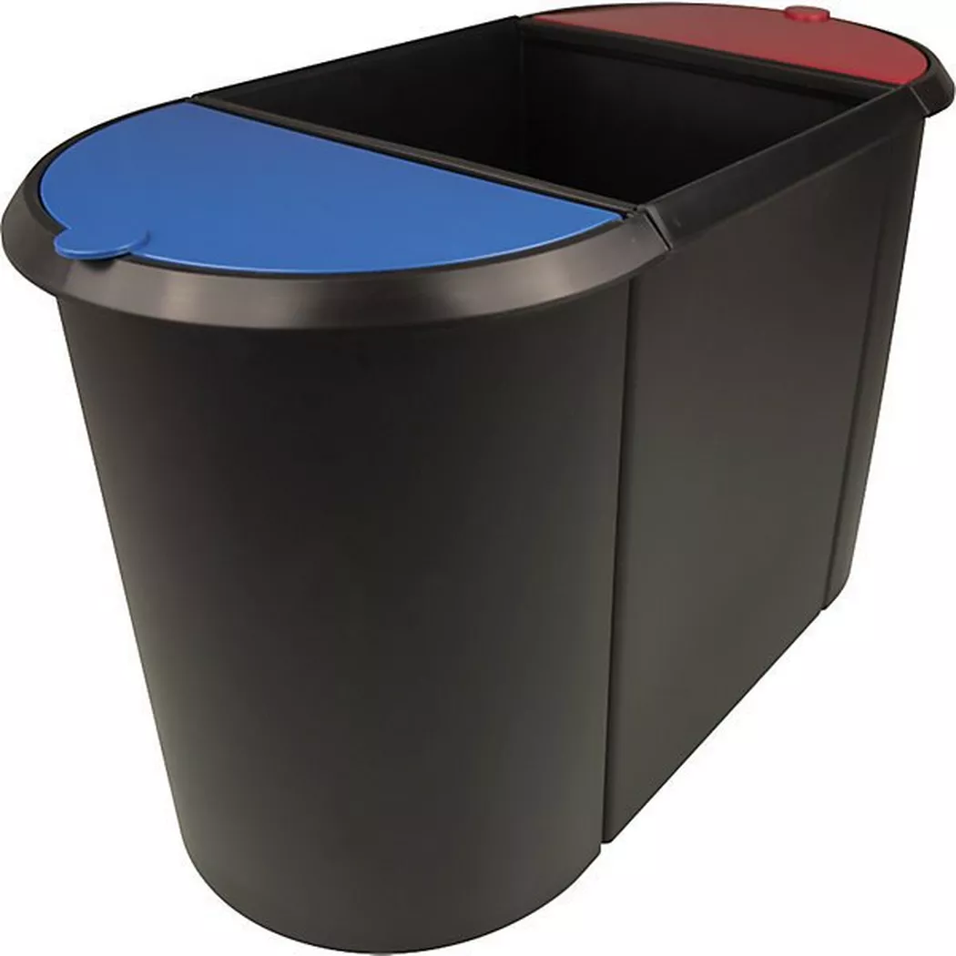HELIT – System-Papierkorb, TRIO, Deckel blau / rot, Korpus schwarz, VE 2 Stk., One Size, Blau
