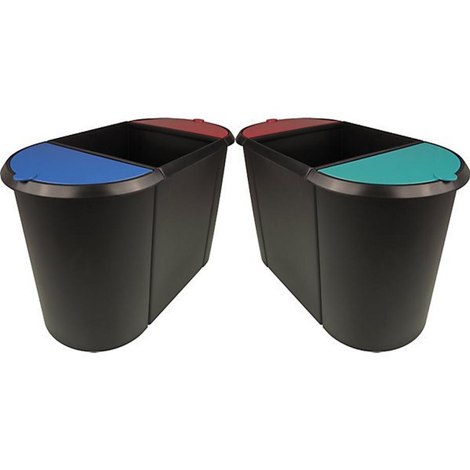 HELIT Cestino di carta modulare, TRIO, coperchio blu/rosso, corpo nero, conf. da 2 pezzi.  