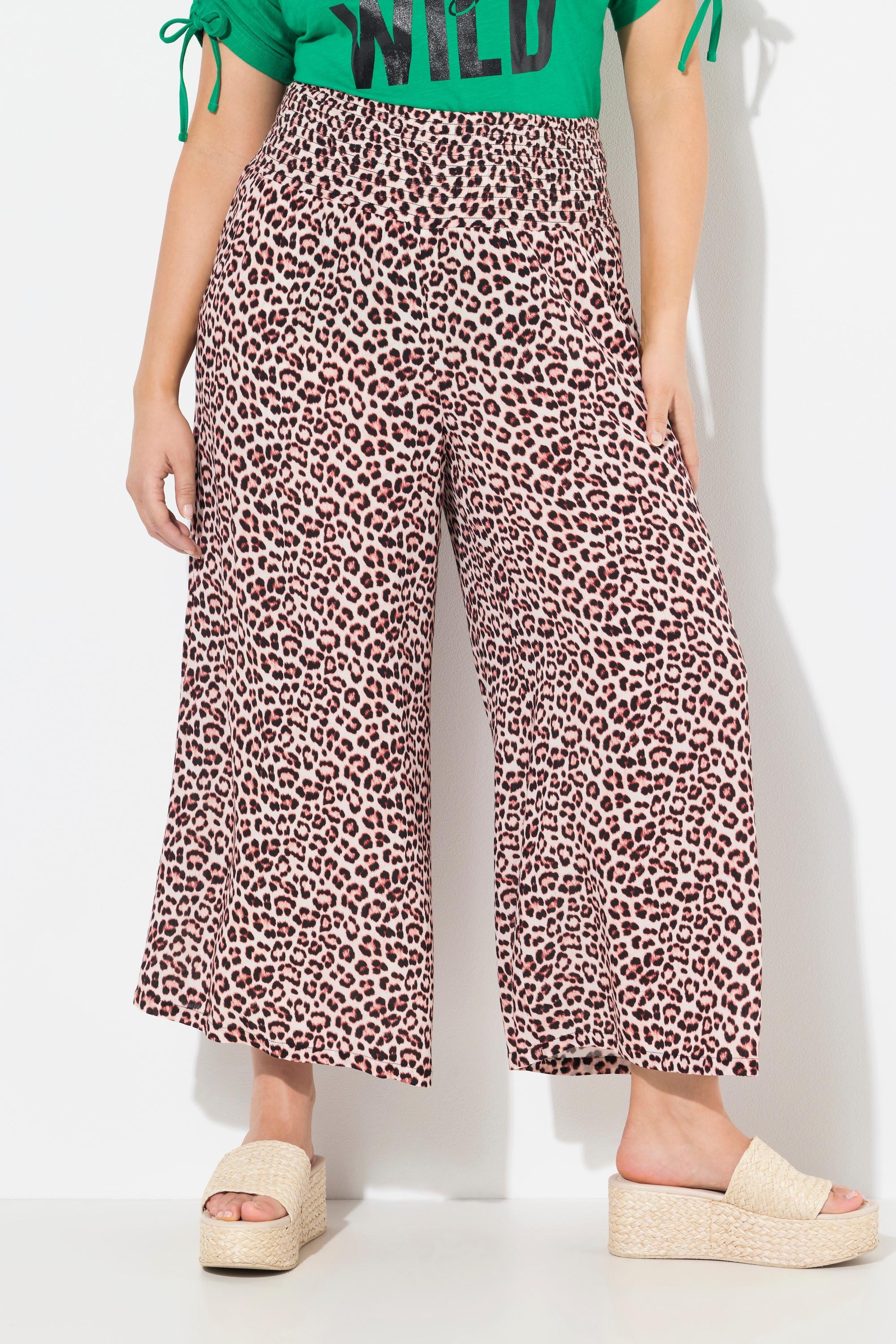 Ulla Popken Rose Leomuster Weites Bein Culotte  