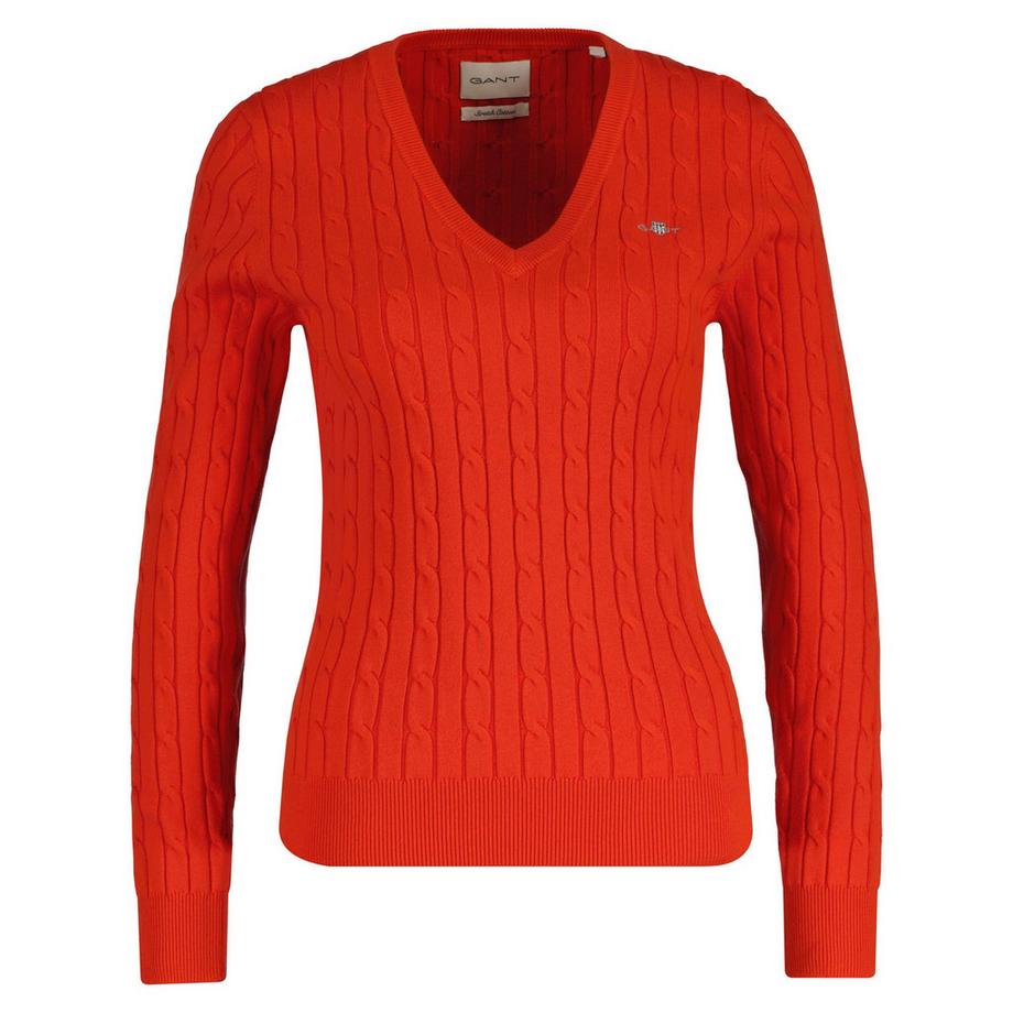 Pull en tricot  Conforme à la silhouette-STRETCH COTTON CABLE V-NECK