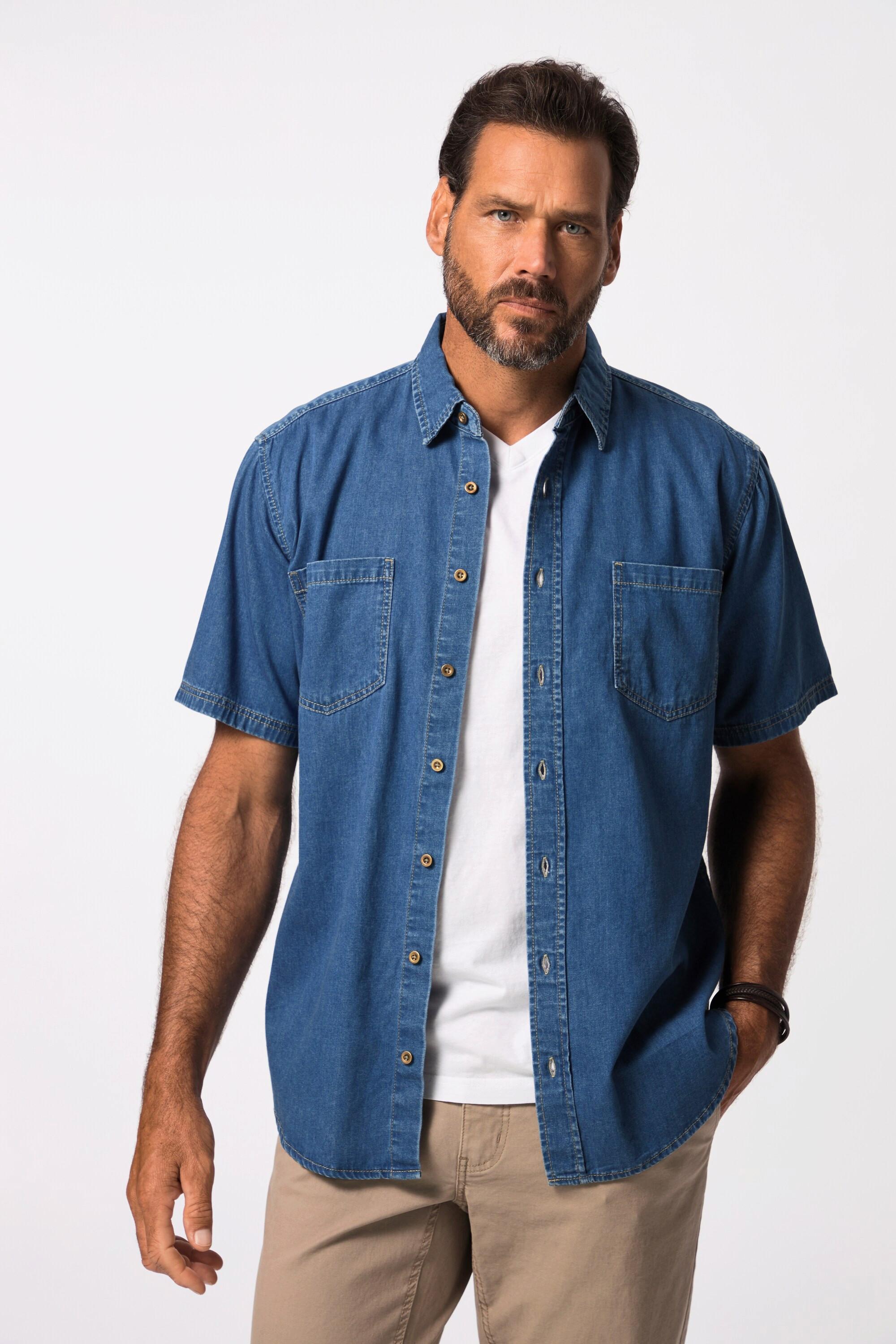 JP1880  Camicia di denim dalla vestibilità moderna con mezze maniche e colletto ad apertura inglese blue denim 