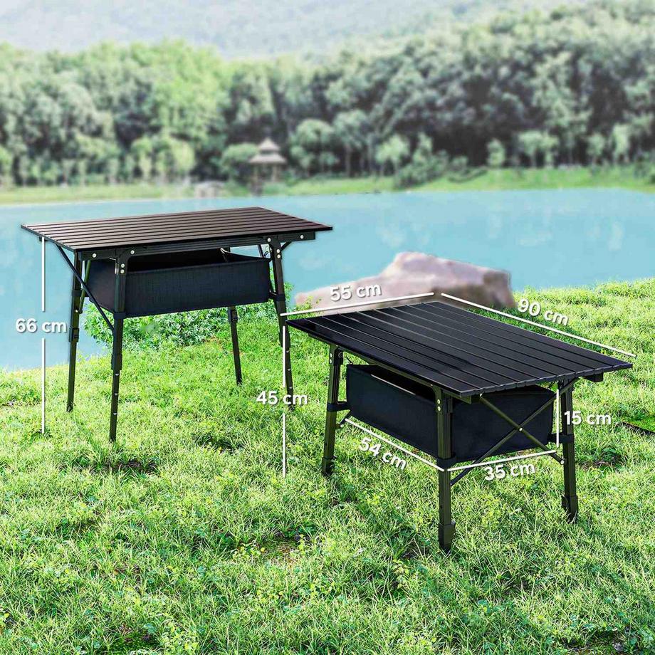 Northio  Campingtisch, Klappbarer Picknicktisch mit Aufbewahrungskorb, Tragetasche, Höhenverstellbar Klapptisch, für Gartenpartys, Camping, Grillen, Aluminium Schwarz Aosom 