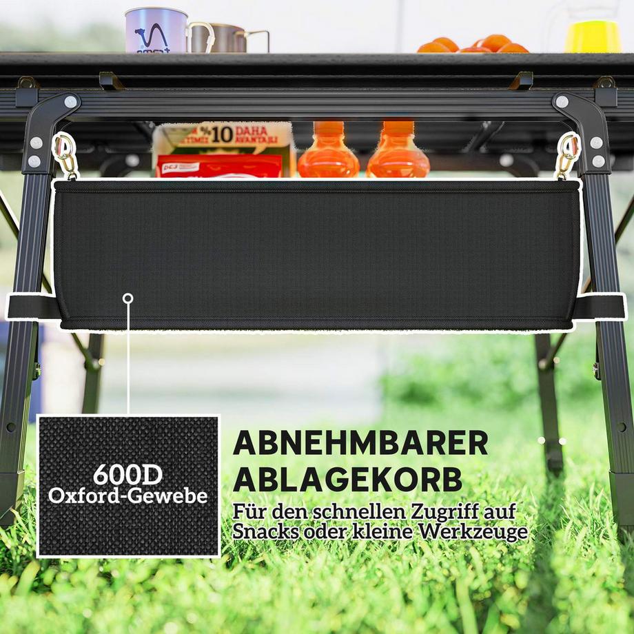 Northio  Campingtisch, Klappbarer Picknicktisch mit Aufbewahrungskorb, Tragetasche, Höhenverstellbar Klapptisch, für Gartenpartys, Camping, Grillen, Aluminium Schwarz Aosom 