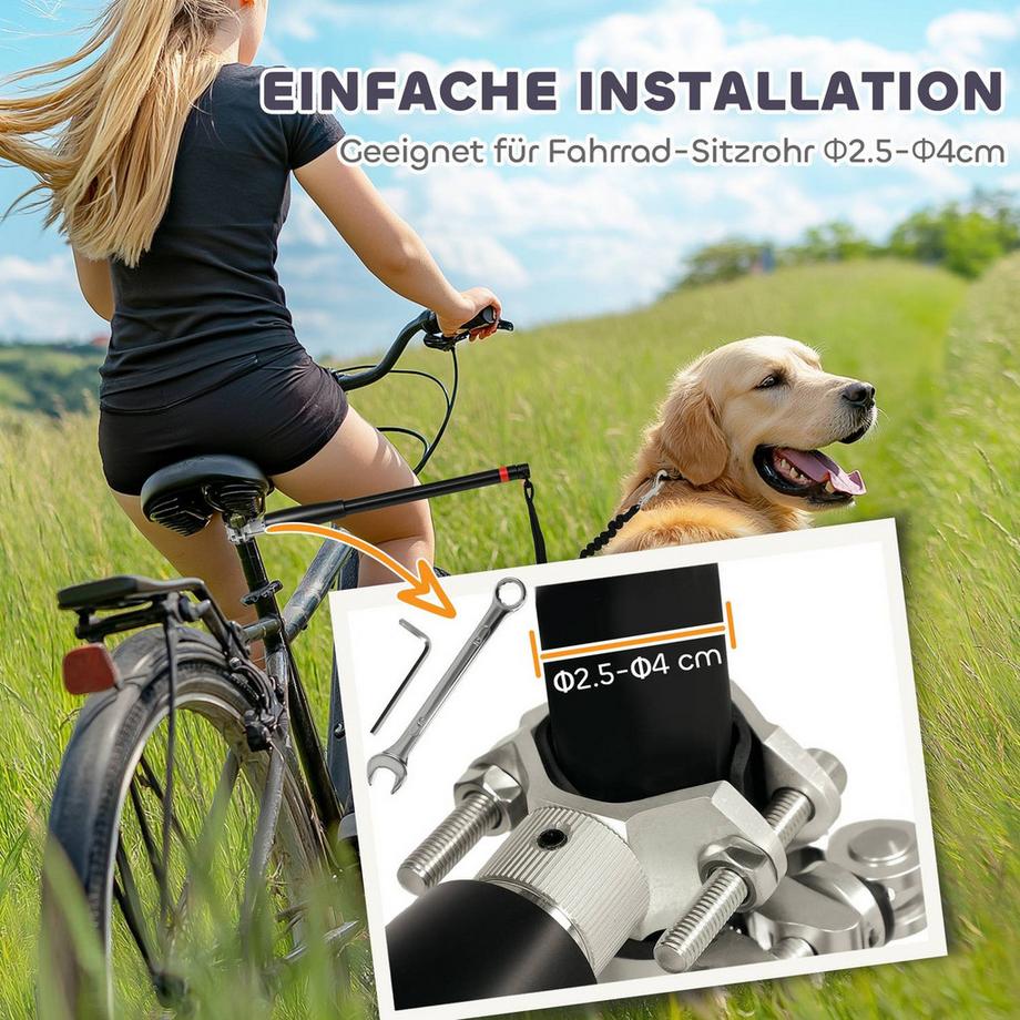 Northio  Fahrradleine für Hunde Fahrrad Hundeleine Einfache Installation und Demontage Hundeleine für Fahrrad, Radfahren, Training, Joggen, Schwarz 