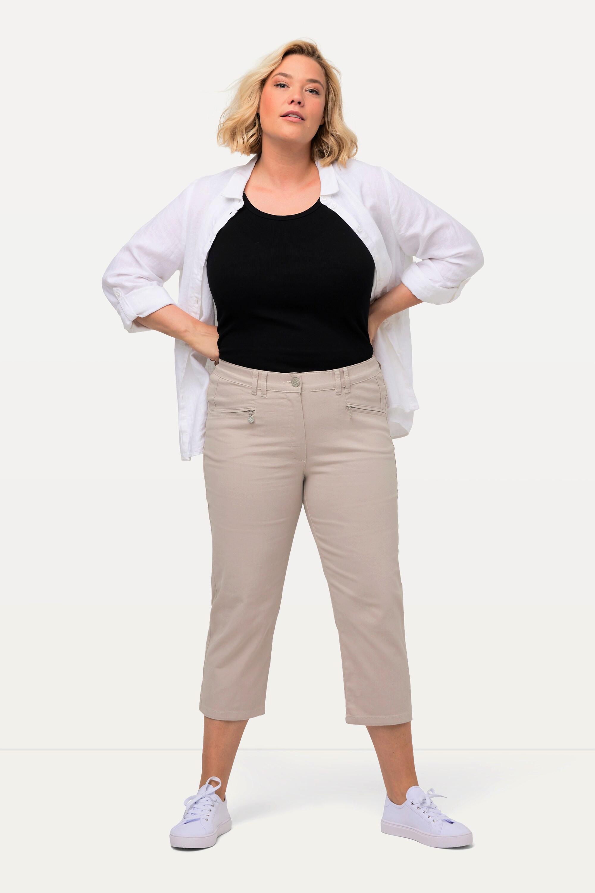 Ulla Popken Mony Pantaloni Lunghezza Polpaccio Stretch Tasche con Zip  