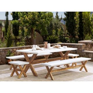 Beliani Salle à manger de jardin avec bancs en Fibre-ciment Industriel OLBIA  