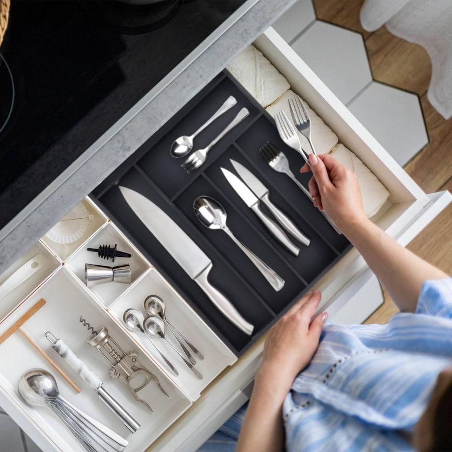 B2X  Schwarzer Besteckkasten 6 Fächer 