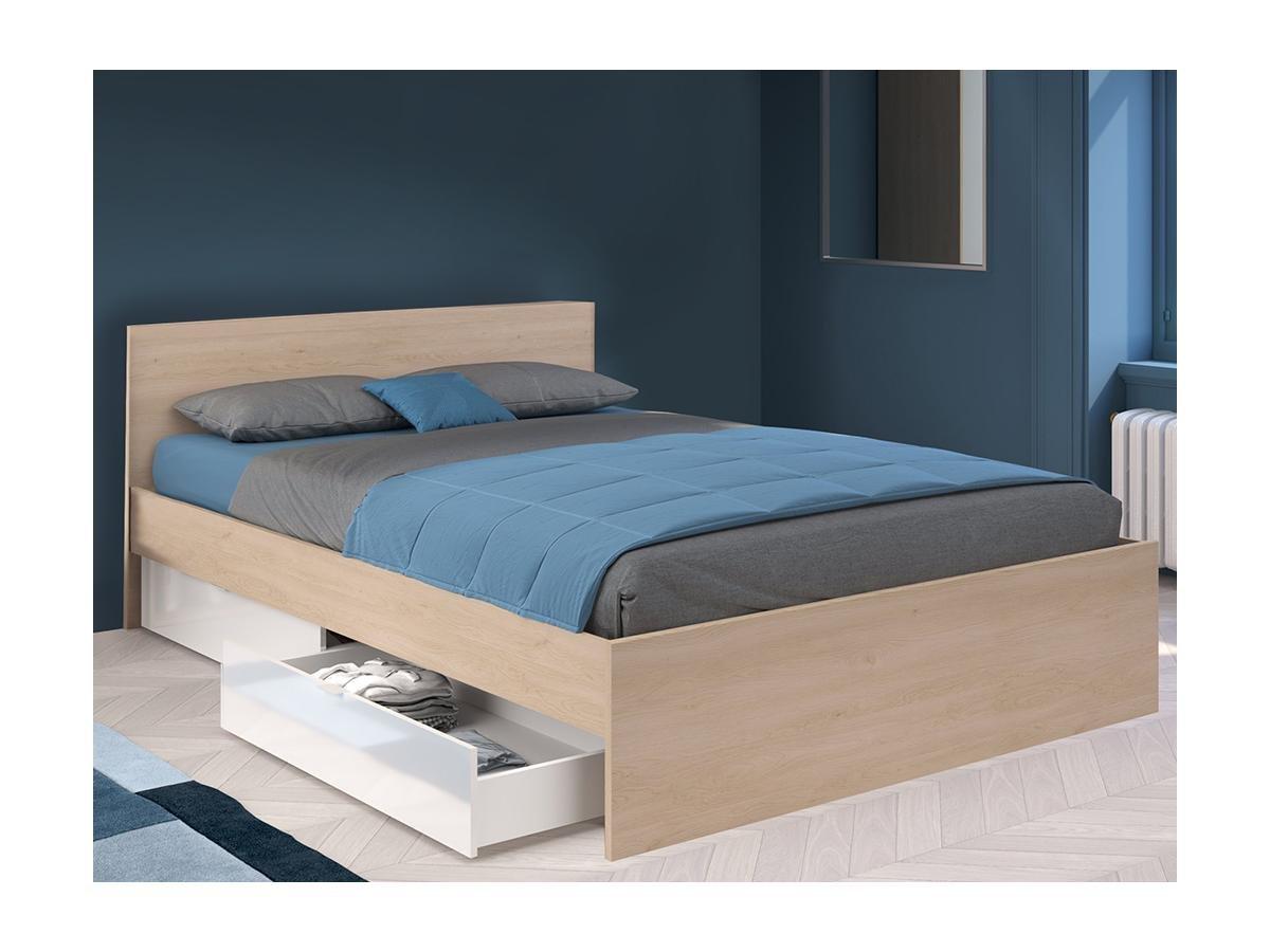 Vente-unique Bett mit 2 Schubladen 160 x 200 cm + Lattenrost + Matratze - Holzfarben & glänzend - VELONA  