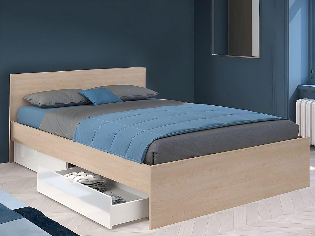 Vente-unique Bett mit 2 Schubladen 160 x 200 cm + Lattenrost + Matratze - Holzfarben & glänzend - VELONA  
