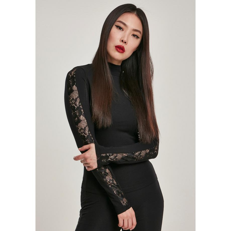 URBAN CLASSICS Dolcevita T-Shirt Maniche Lunghe con Inserti in Pizzo  