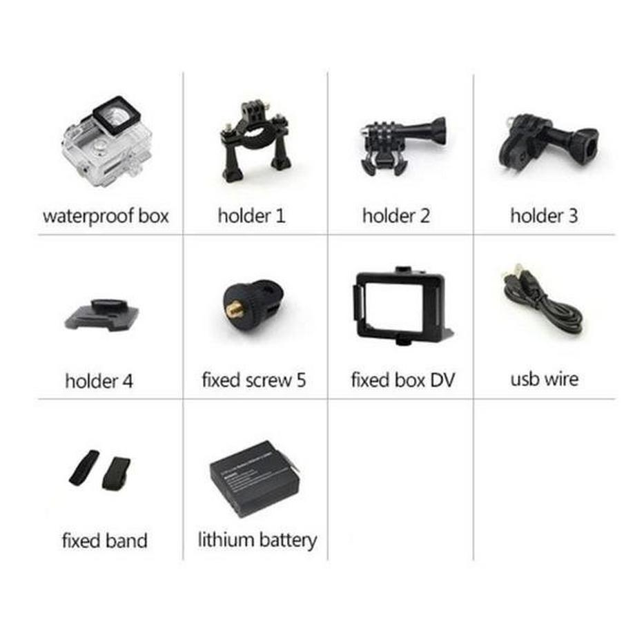 eStore  Caméra sport Full HD 1080p / 720p - Avec accessoires 