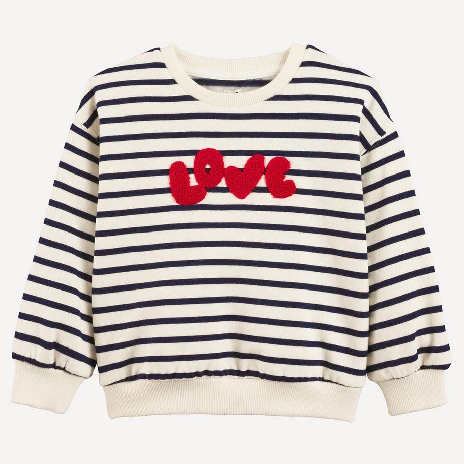 Gestreiftes Sweatshirt mit Rundhalsausschnitt und Aufdruck in Bouclé-Optik