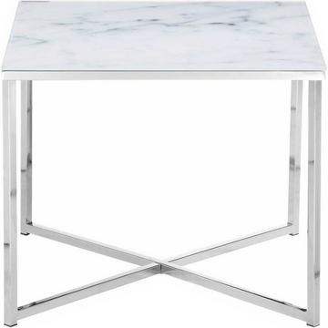 Table d&#039;appoint marbre blanc chrome 50x50