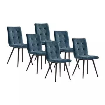 Lot de 6 chaises en tissu et métal noir - Bleu - SIRINE