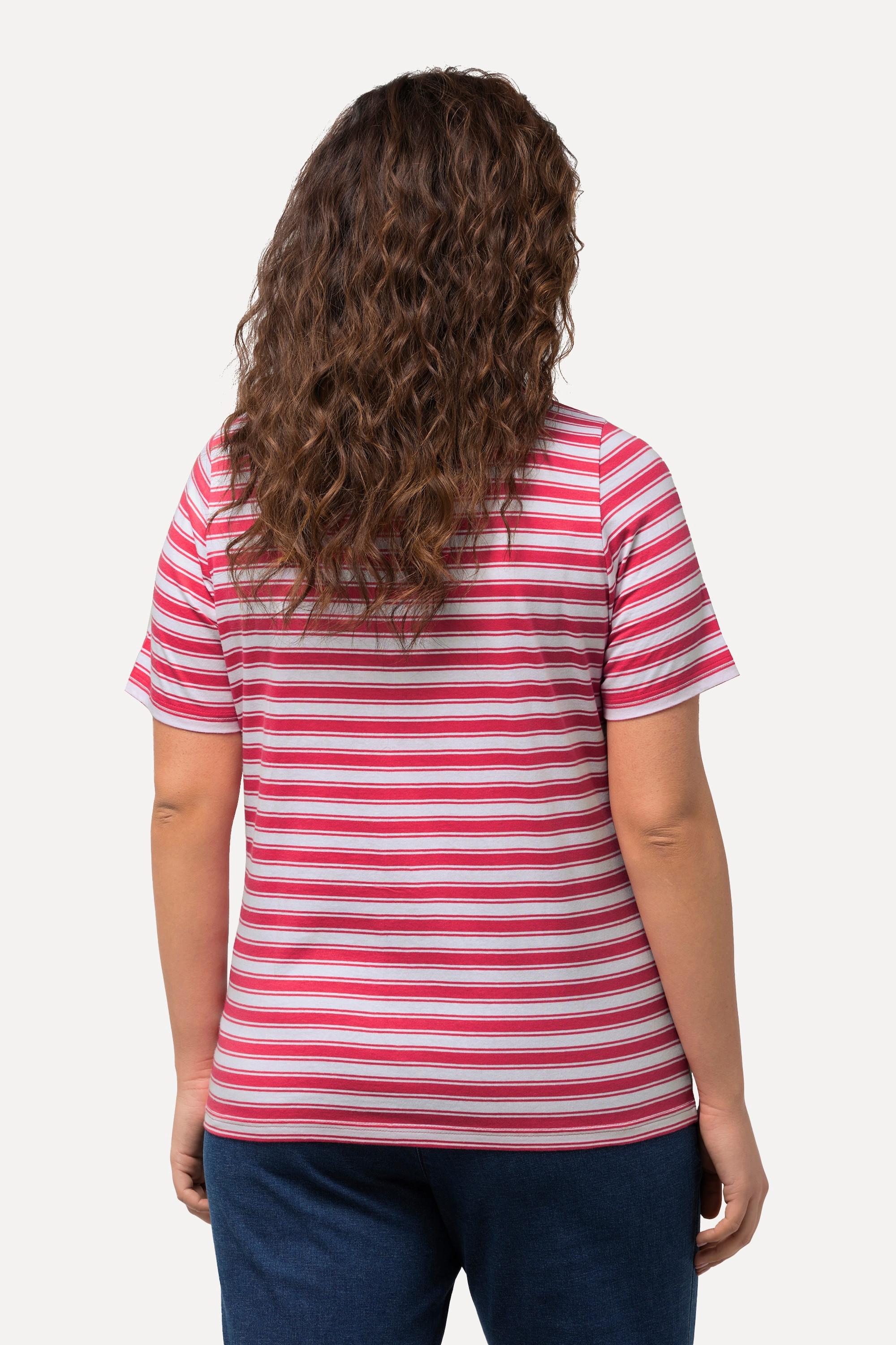 Ulla Popken Rayures Motif Animal Métallisé Col V Manches Courtes T-Shirt  