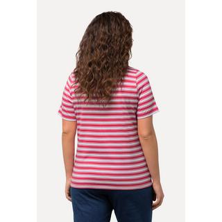 Ulla Popken Rayures Motif Animal Métallisé Col V Manches Courtes T-Shirt  