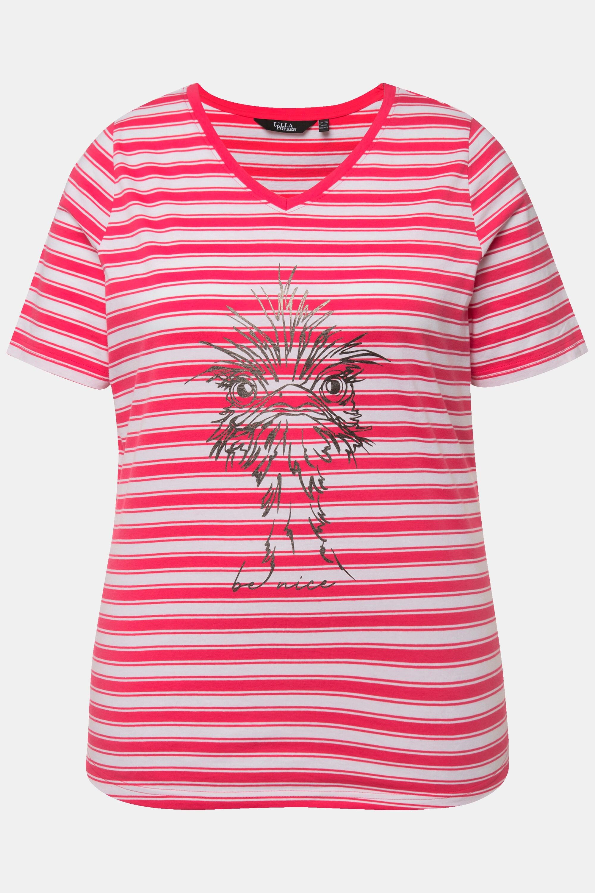 Ulla Popken Rayures Motif Animal Métallisé Col V Manches Courtes T-Shirt  