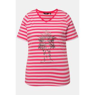 Ulla Popken Rayures Motif Animal Métallisé Col V Manches Courtes T-Shirt  
