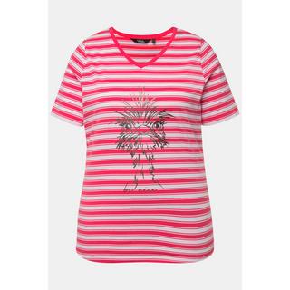 Ulla Popken  T-shirt à rayures avec animal métallisé, col V et manches courtes 