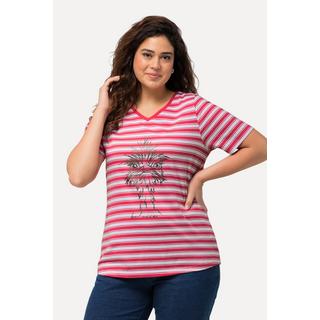 Ulla Popken Rayures Motif Animal Métallisé Col V Manches Courtes T-Shirt  