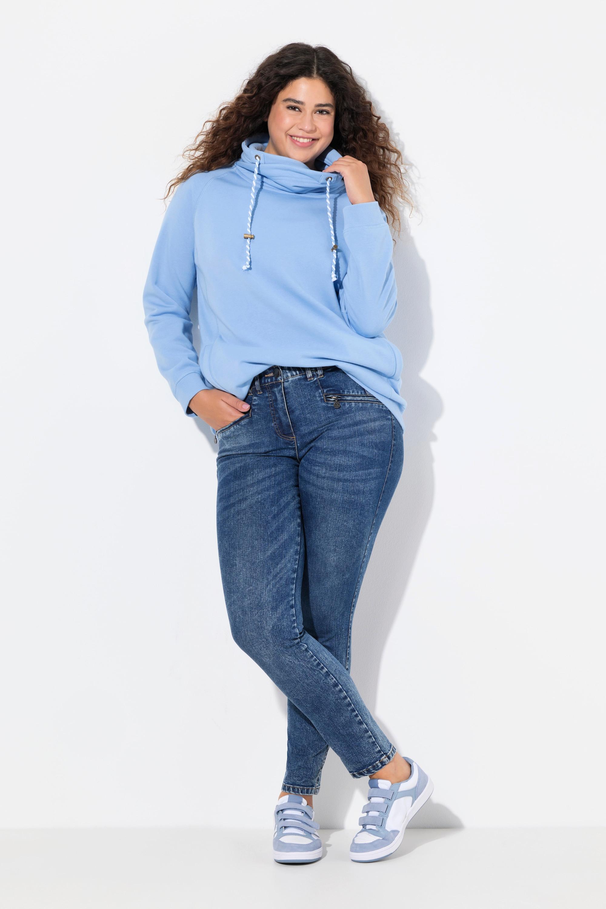 Ulla Popken  Jeans modello Sarah con gamba aderente, tessuto elasticizzato e tasche con zip 