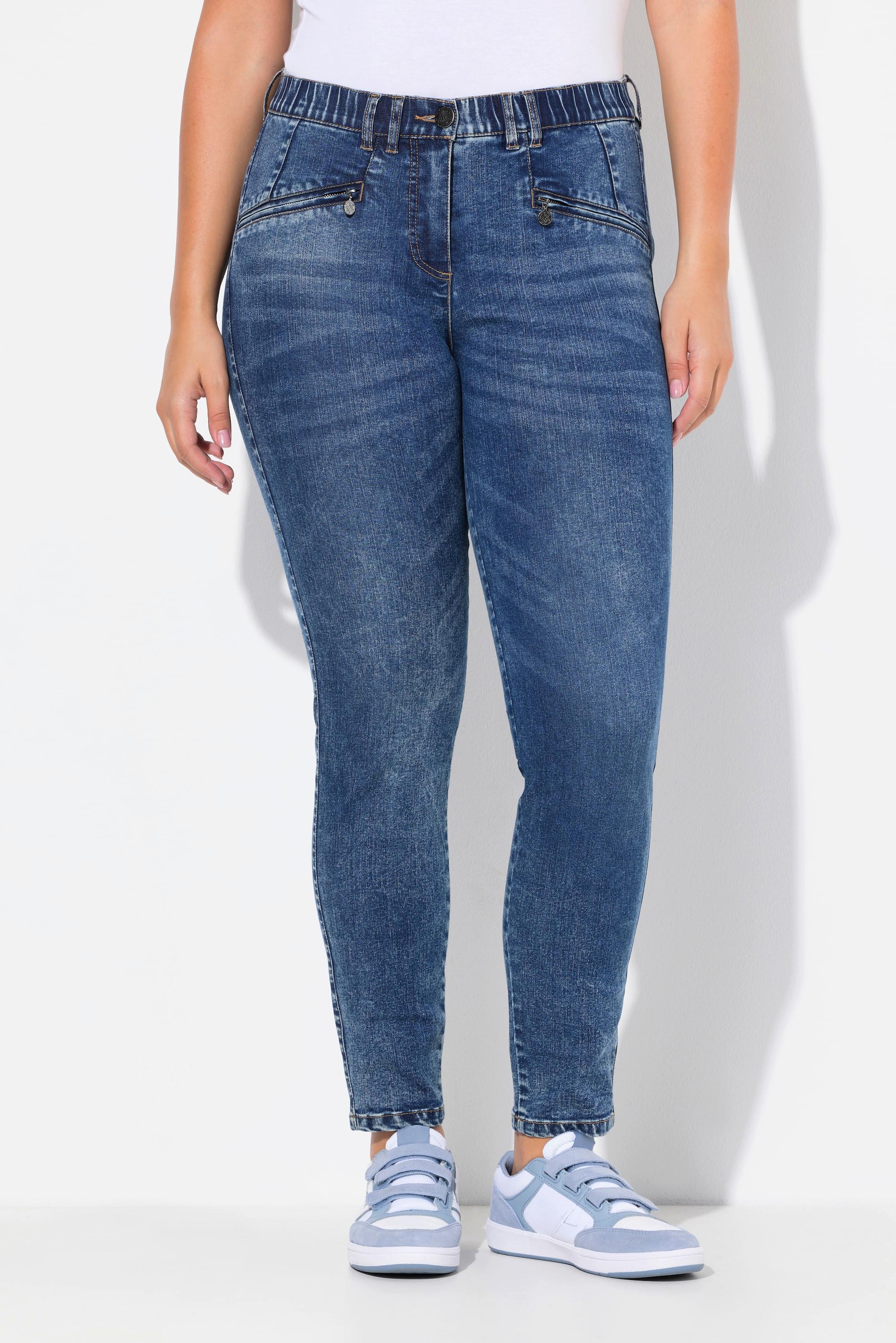 Ulla Popken  Jeans modello Sarah con gamba aderente, tessuto elasticizzato e tasche con zip 