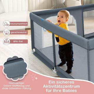 Northix  200 x 180 cm Baby Laufstall mit 50 Ozeanbällen & 4 Griffen & Tür Laufgitter Krabbelgitter Grau 