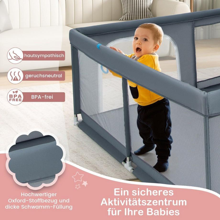 Northix  Box per bambini 200 x 180 cm con 50 palline Ocean Balls e 4 maniglie e cancelletto per gattonare grigio 