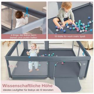 Northix  200 x 180 cm Baby Laufstall mit 50 Ozeanbällen & 4 Griffen & Tür Laufgitter Krabbelgitter Grau 
