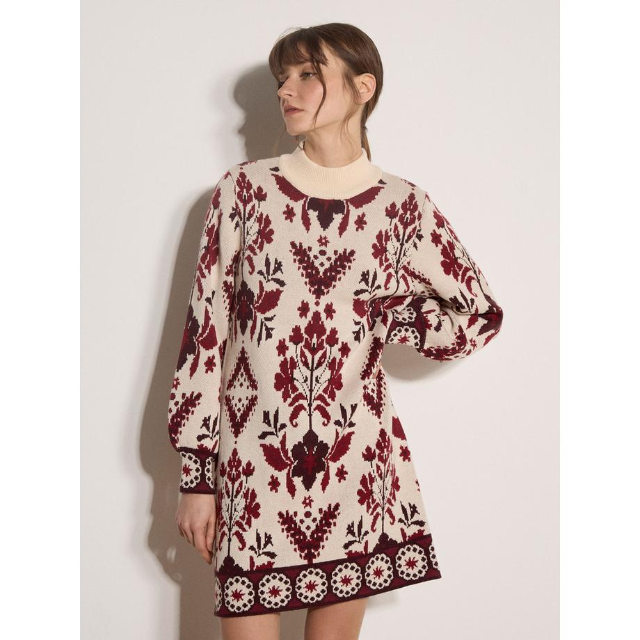 APRICOT Mini-Strickkleid mit Folk-Blumenmuster  