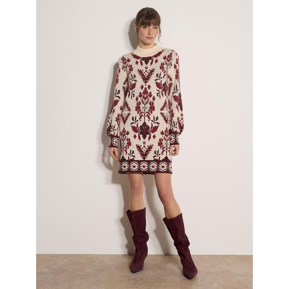 Mini-Strickkleid mit Folk-Blumenmuster