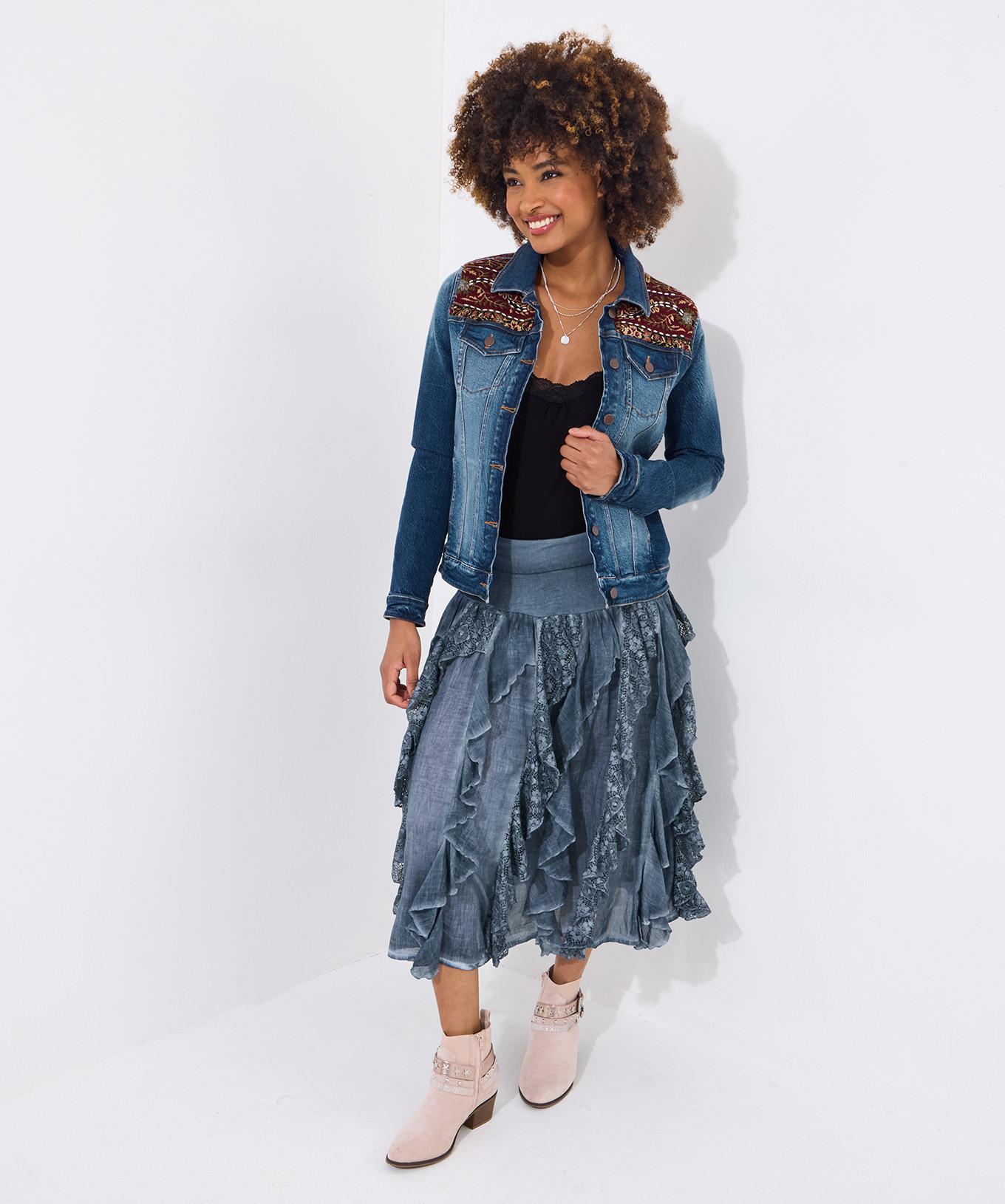 Joe Browns  Midirock im Denim-Look mit Rüschen 