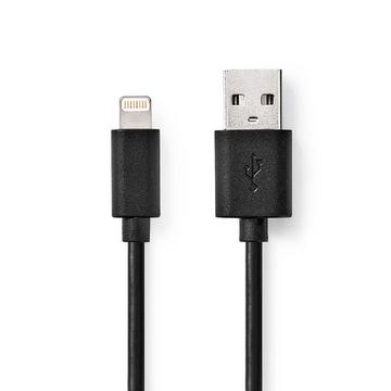 Lightning Kabel | USB 2.0 | Apple Lightning, 8-polig | USB-A Stecker | 480 Mbps | Vernickelt | 2,00 m | Rund | PVC | Schwarz | Etikett