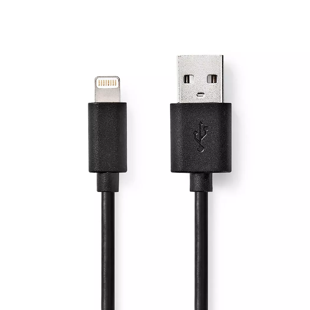 Nedis – Lightning Kabel | USB 2.0 Apple Lightning, 8-polig USB-A Stecker 480 Mbps Vernickelt 2,00 m Rund PVC Schwarz Etikett, One Size