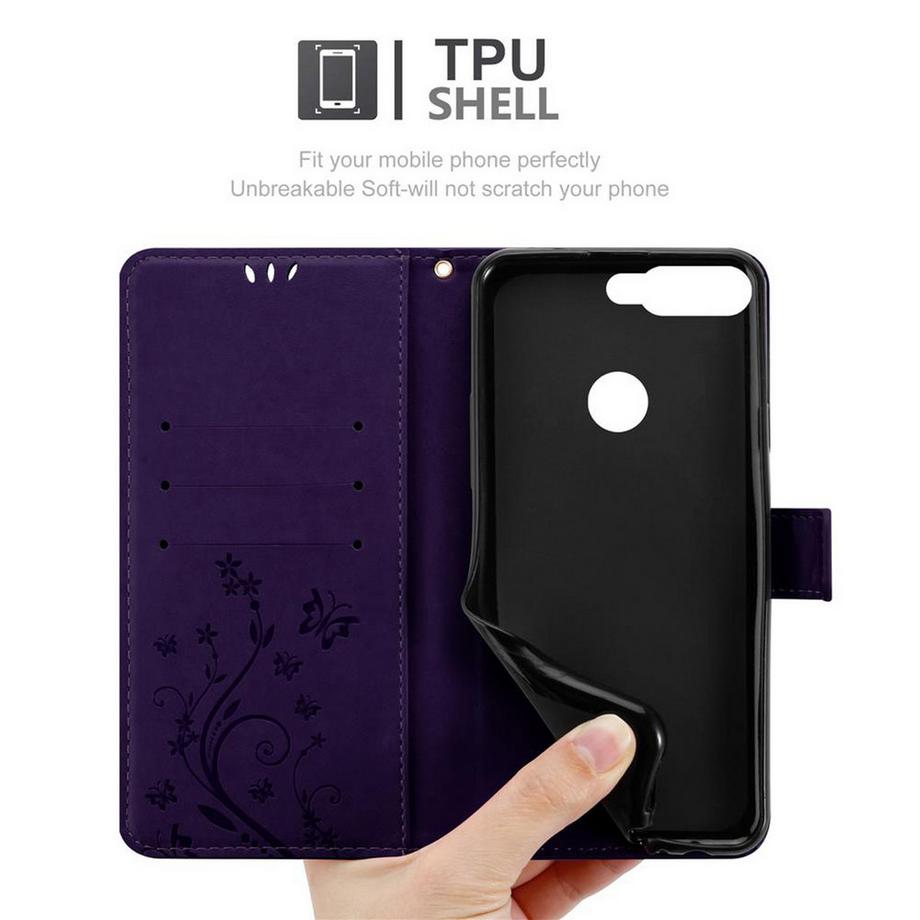 Cadorabo  Housse compatible avec Honor 7C / Huawei Y7 2018 - Coque de protection au design floral avec fermeture magnétique, fonction de support et emplacements pour cartes 