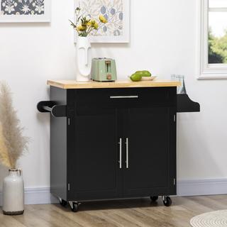 Northio Carrello Da Cucina Carrello Da Servizio Con Piano Di Lavoro Carrello Da Cucina Con Portaspezie, Porta Asciugamani Per Soggiorno Sala Da Pranzo Nero 109 X 40 X 89 Cm  