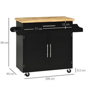 Northio Carrello Da Cucina Carrello Da Servizio Con Piano Di Lavoro Carrello Da Cucina Con Portaspezie, Porta Asciugamani Per Soggiorno Sala Da Pranzo Nero 109 X 40 X 89 Cm  