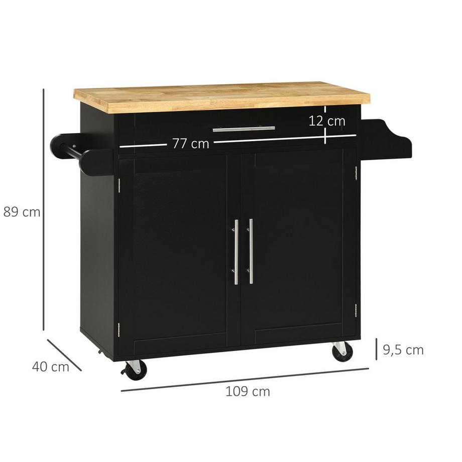 Northio Desserte De Cuisine Chariot De Service Avec Plan De Travail Chariot De Cuisine Avec Étagère À Épices, Porte-Serviettes Pour Salon Salle À Manger Noir 109 X 40 X 89 Cm  