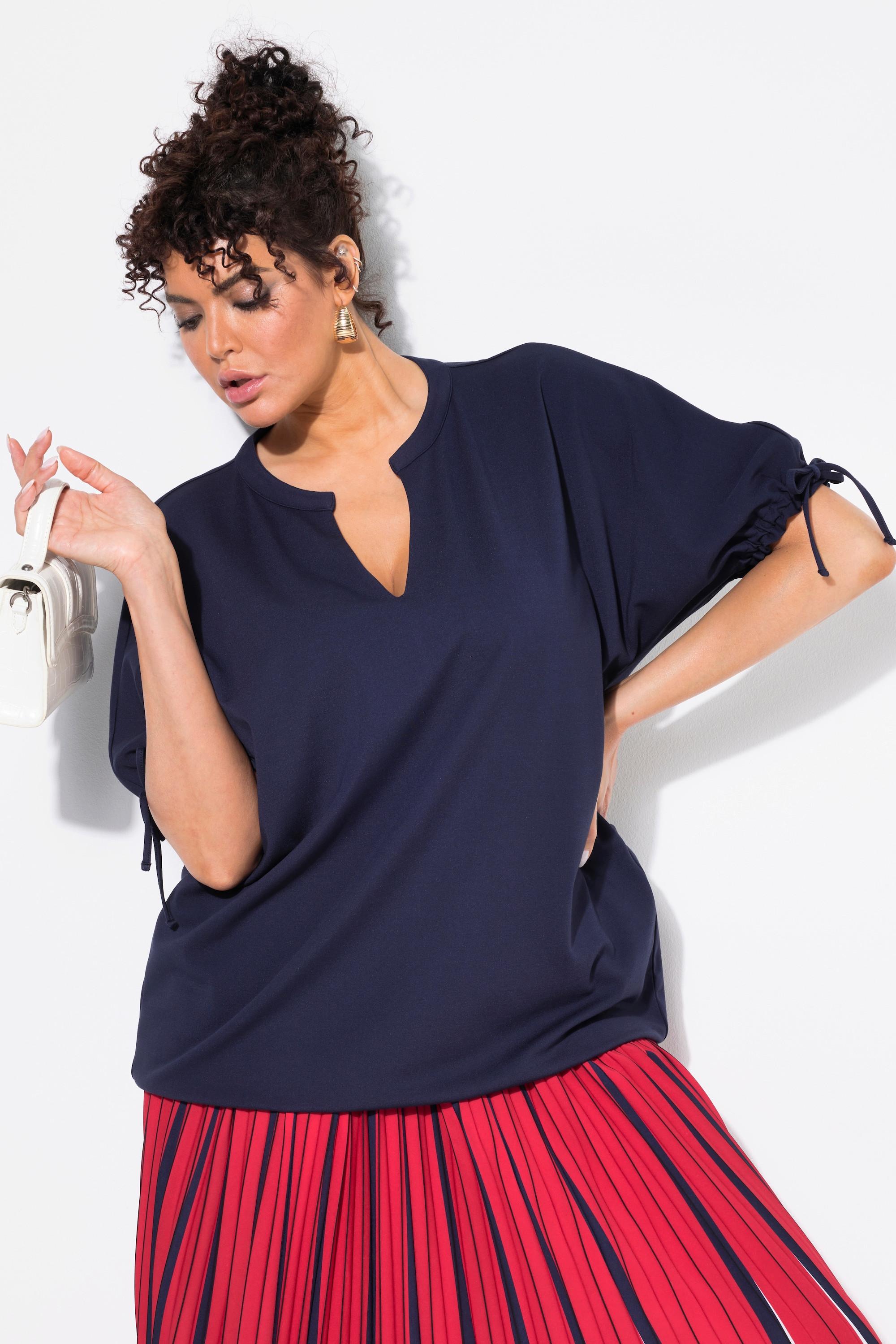 Ulla Popken  Sweat-shirt oversize, col tunisien et manches courtes 