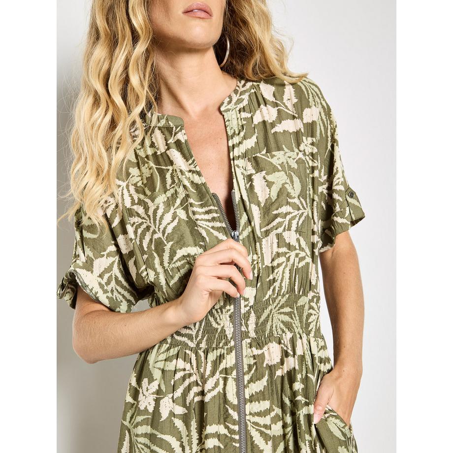 APRICOT Midi-Kleid Tropisches Blattmuster Reissverschluss  