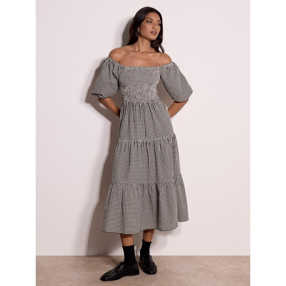Milchmädchen-Midaxi-Kleid aus Baumwoll-Gingham